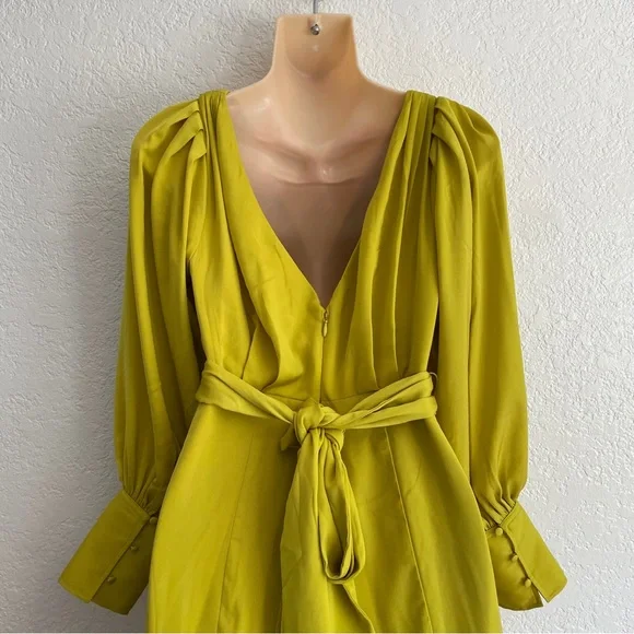 NEW Banana Republic Blouson-Sleeve Citron Green Celestial Maxi Dress 2 Petite - Picture 5 of 9